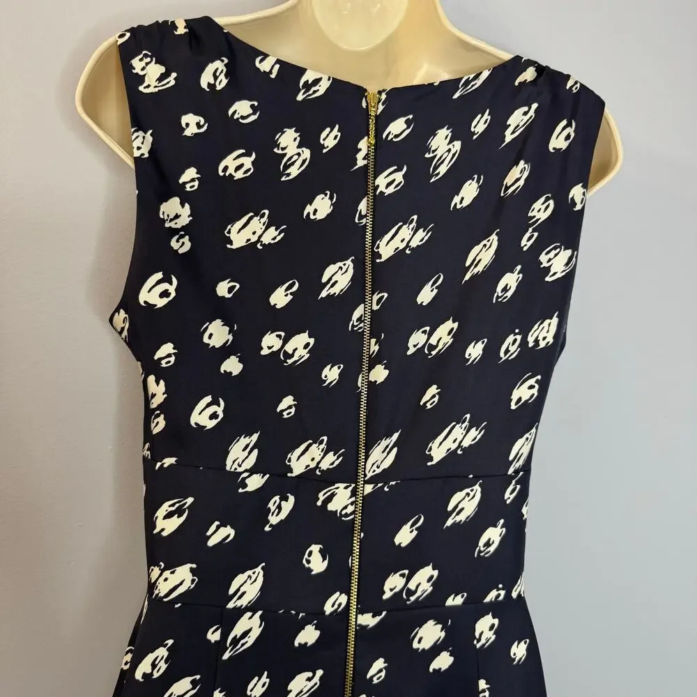Kate Spade Blue Doodled Polka Dots Silk Bow Waist Blaine Dress women's 6 New
